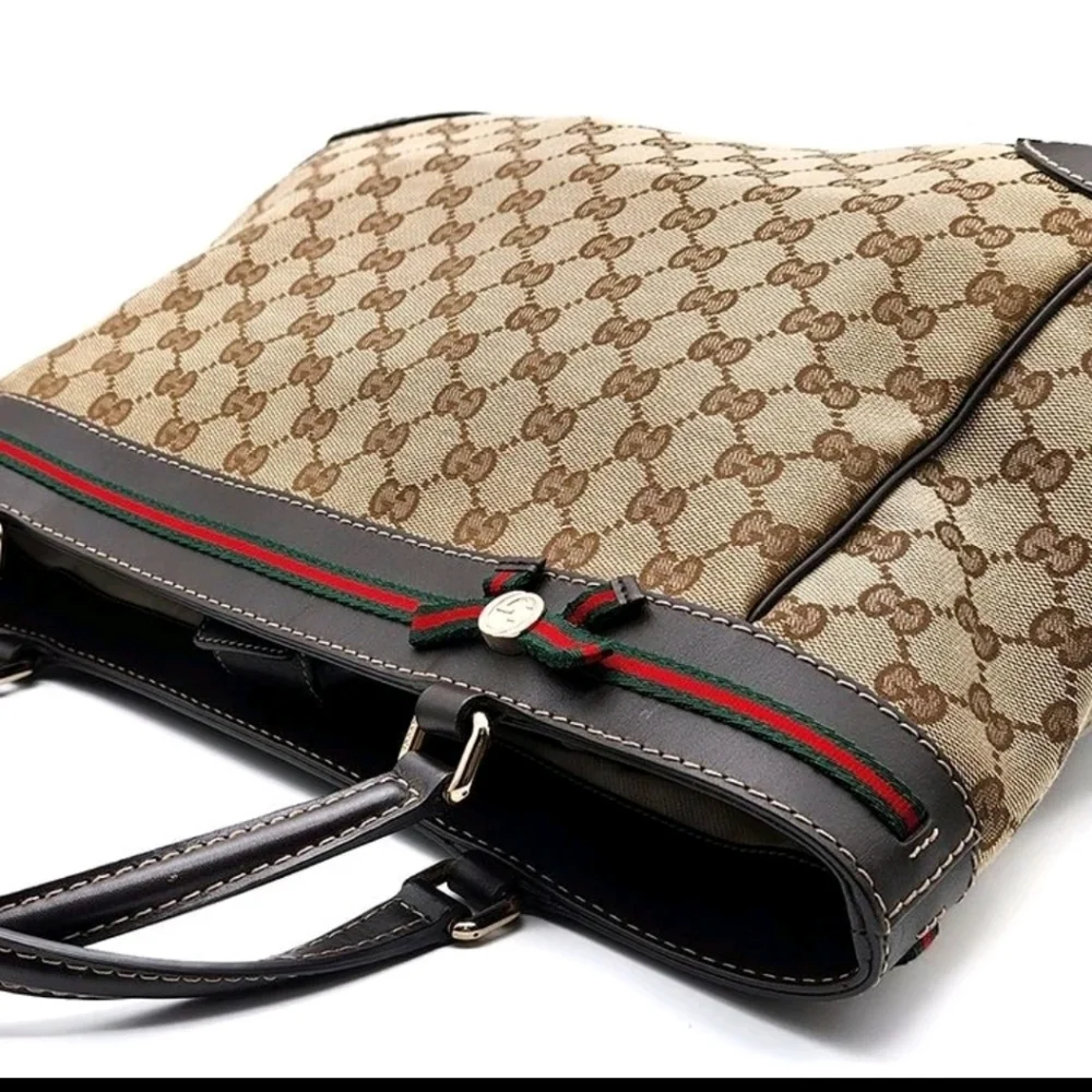 Dbl Authentic Certified Gucci Beige and Dark Brown Tote
